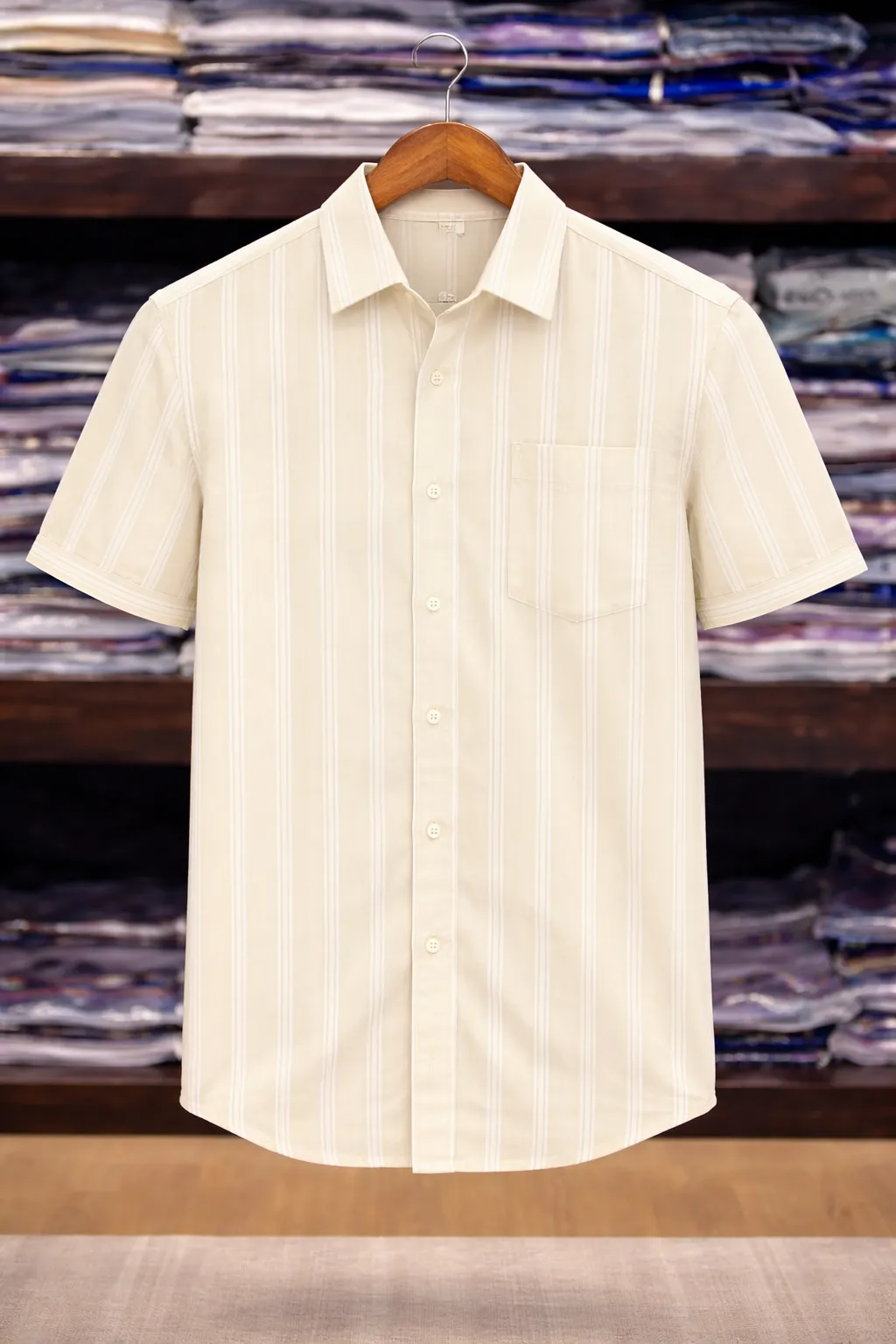 Men's Cream Tonal Striped Shirt
